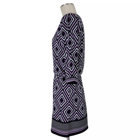 WHBM Dress Size S Black Purple Jersey Elastic Waist Pullover Slit Button Arms - Picture 4 of 14